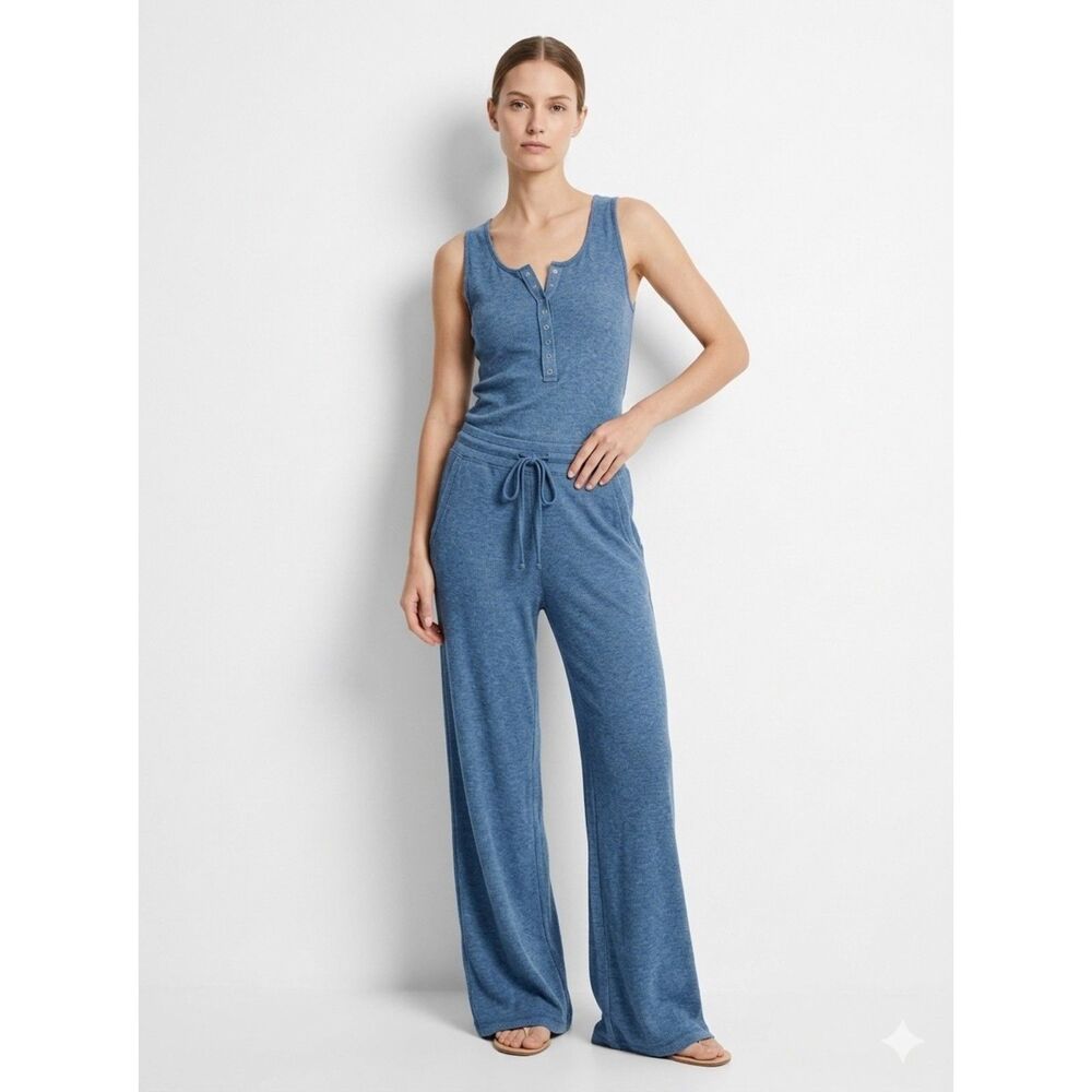 Intimately Free People Ribbed Henley Snap Button Tank Top Blue Size M